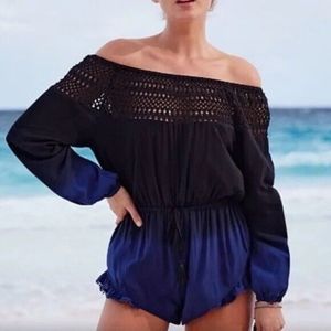 Victorias Secret Long-sleeve Crochet Detail Swim Cover-up Romper Colorblock M